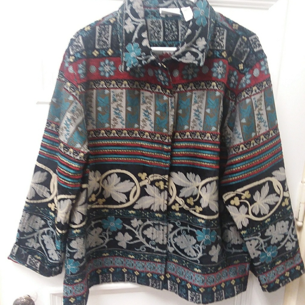 Chico's Designs size 3 multi color collared jacke